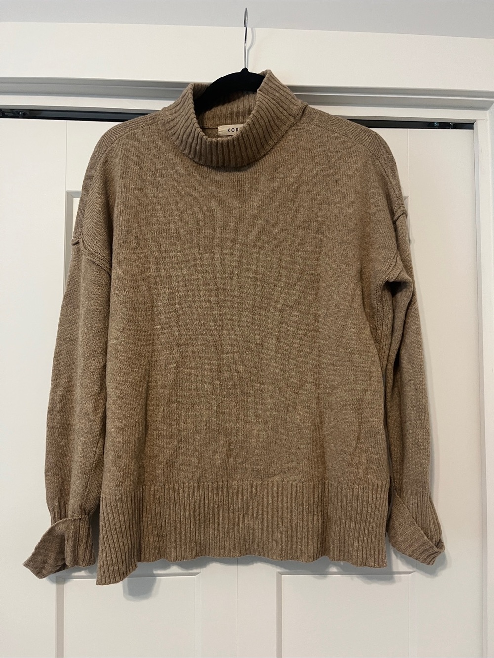 Kori Taupe Ribbed Cowl Neck Sweater Small Fall Classic Clean Beauty